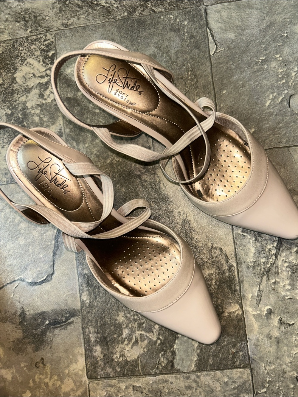 Life Stride Nude Pointed-Toe Slingback Pumps